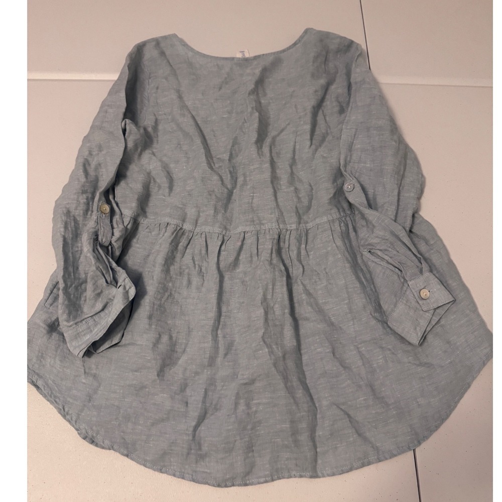 Sigrid Olsen Light Blue Button-Front Peplum Linen Blouse - Picture 6 of 7